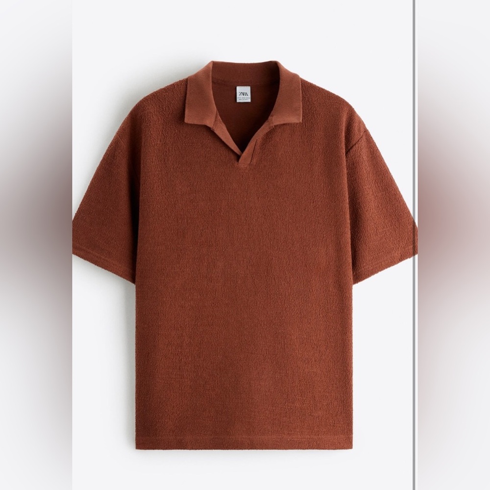 Zara Men's Rustic textured polo Burgundy